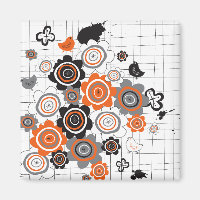 Orange Fleurs Chicks Grunge Ink Blots Doodles Kid