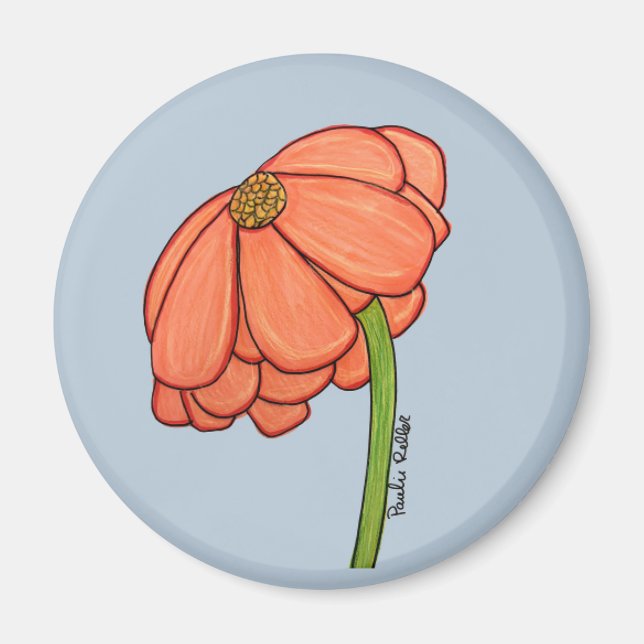 Aimant Orange Flower with Blue background (Devant)