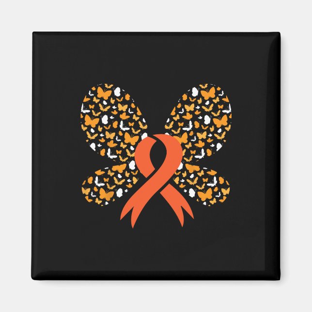 Aimant Orange Ruban Papillon Leucémie Sensibilisation Sur (Devant)