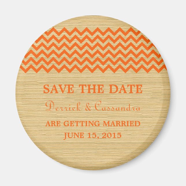 Aimant Orange Rustic Chevron Enregistrer l'aimant de date (Devant)
