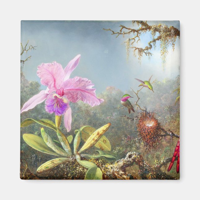 Aimant Orchidée et trois colibris (Devant)