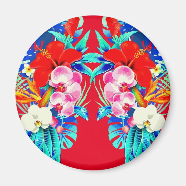 Aimant Orchidée tropicale et palmiers feuilles floraux ha (Devant)