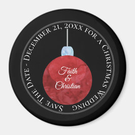 Aimant Ornement de Noël rouge/Enregistrer la date/Mariage