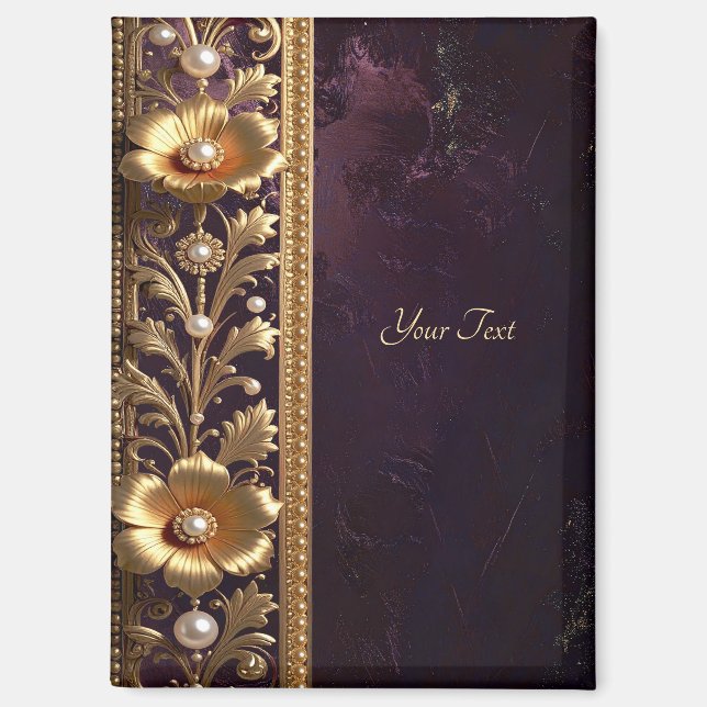 Aimant Ornement Floral Doré avec Perles (Recto)