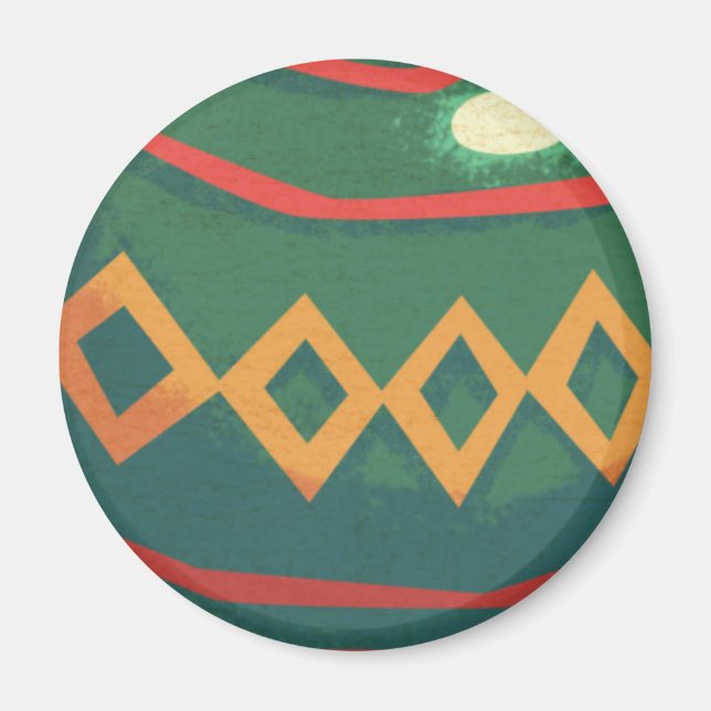 Aimant Ornements de Noël rétro rouge et vert (Devant)