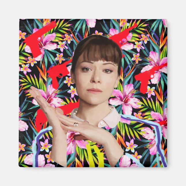 Aimant Orphelin noir | Alison - Motif Floral (Devant)