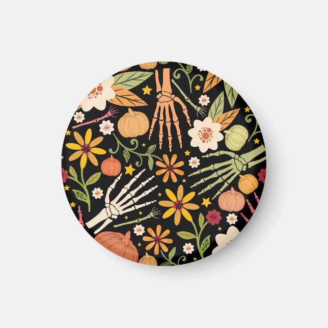 Aimant Os d'Halloween, motif floral sans couture. (Devant)