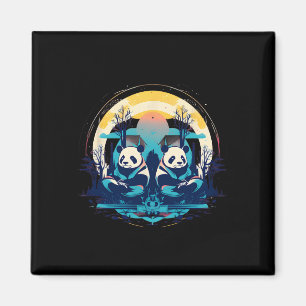 Aimant Otaku Mignon Anime Spirituel Et Panda Méditant