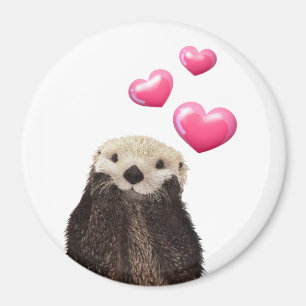 Aimant Otter mignonne avec Coeurs d'Amour Rose