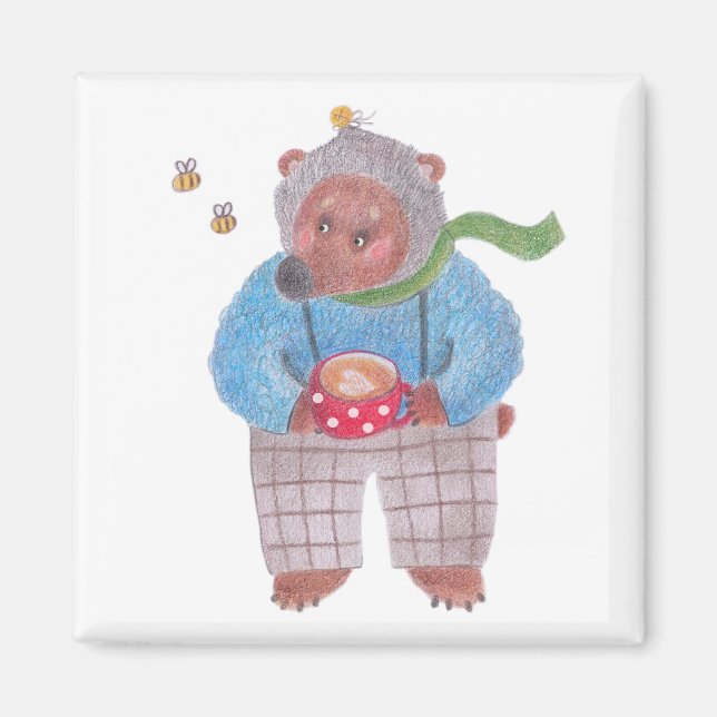 Aimant Ours, abeilles et cappuccino (Devant)