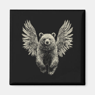 Aimant Ours avec ailes Anges Retro Faune Artwork Flyin
