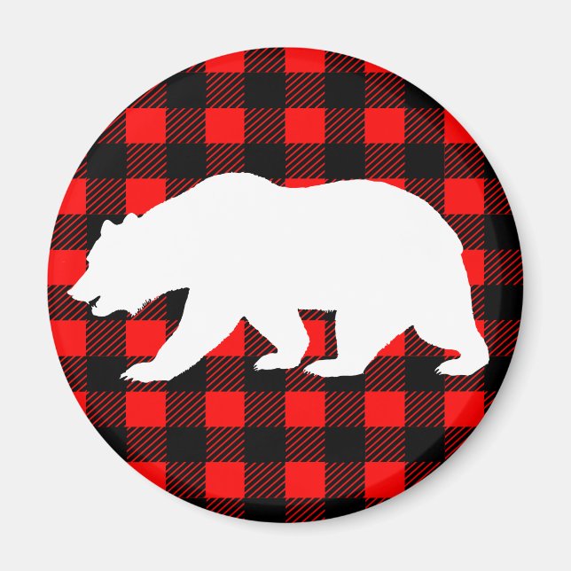 Aimant Ours blanc et buffle rouge noir rustique Vérifier  (Devant)