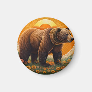 Aimant Ours brun majestueux debout dans un champ