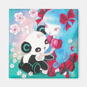 Aimant Ours de panda avec fille Kawaii