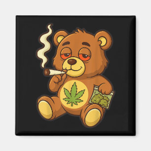 Aimant Ours En Jouet Mauvaise Herbe Fumer Ours Avec Feuil
