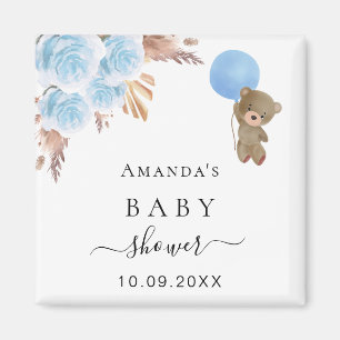 Aimant Ours en peluche Baby Shower herbe de pampa bleu ga