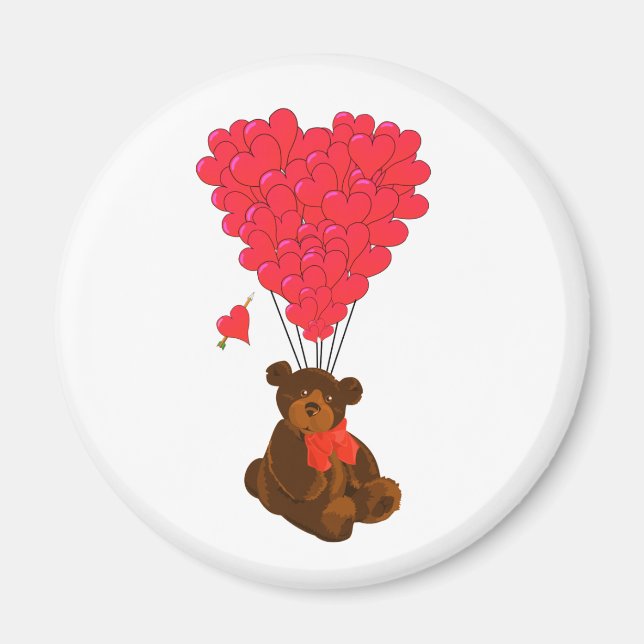 Aimant Ours en peluche et ballons cardiaques (Devant)