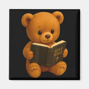 Aimant Ours en peluche lisant une bible chrétienne religi