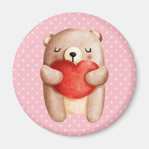 Aimant Ours en peluche mignon portant un coeur rouge