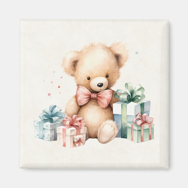Aimant Ours en peluche mignonne avec cadeaux de Noël (Devant)