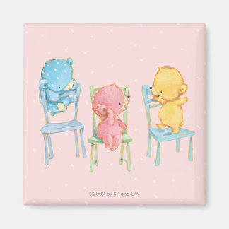 Aimant Ours jaunes, roses et bleus sur chaises
