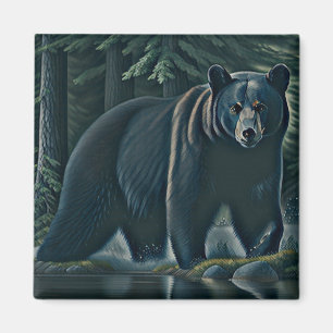Aimant Ours Noir Majestueux De La Forêt Du Nord