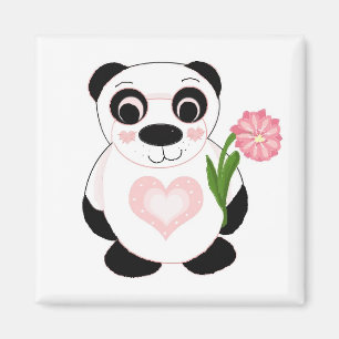 Aimant Ours Panda avec des fleurs
