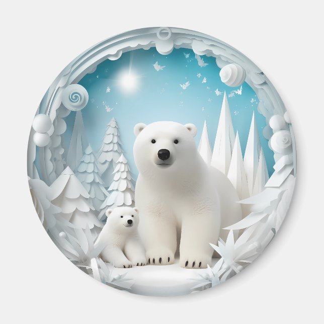 Aimant Ours polaire avec petit Océan Arctique Hiver blanc (Devant)