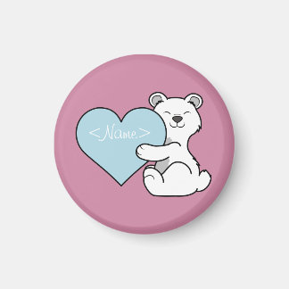 Aimant Ours polaire de la Saint-Valentin au coeur bleu cl