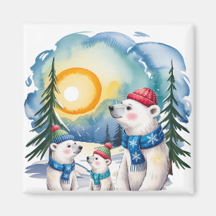 Aimant Ours polaire d'hiver Noël de famille