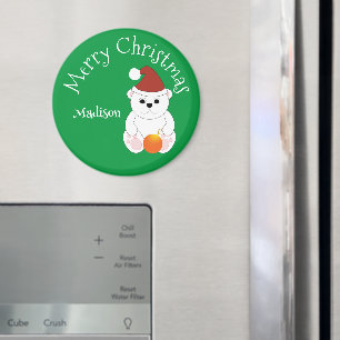 Aimant Ours polaire Joyeux Noël vert Nom personnalisé