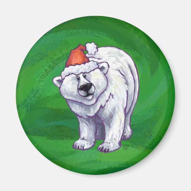 Aimant Ours polaire Noël sur vert (Devant)