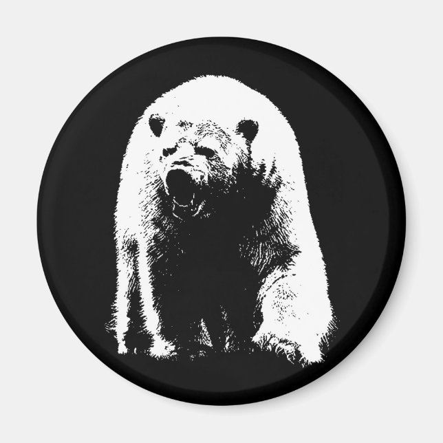 Aimant Ours polaire noir et blanc Pop Art (Devant)
