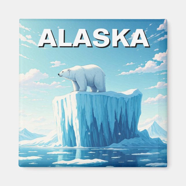 Aimant Ours polaire sur une carte postale Iceberg Alaska (Devant)