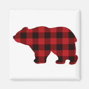 Aimant Ours rouge et noir plaid du pays