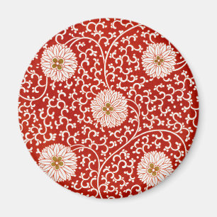 Aimant Owen Jones Ornement Chinois Fleurs Rouges et Blanc