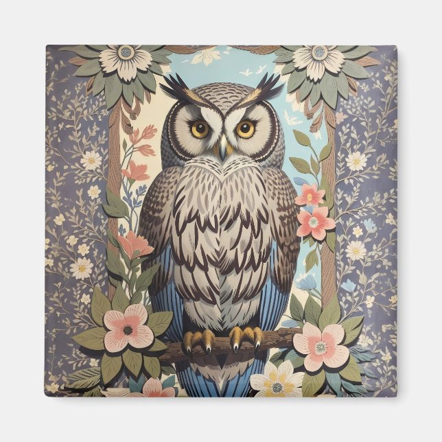 Aimant Owl Pastel Floral William Morris Inspiré (Devant)