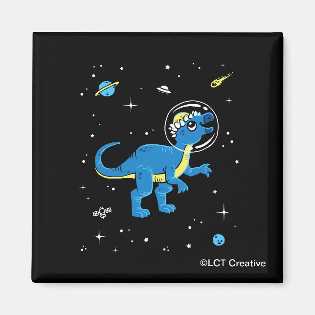 Aimant Pachycéphalosaurus Bleu Et Jaune Dinos Dans L'Espa (Devant)
