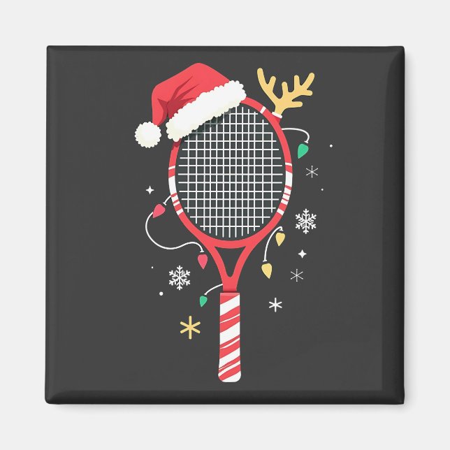 Aimant Paddle de tennis avec chapeau de Santa et lumières (Devant)