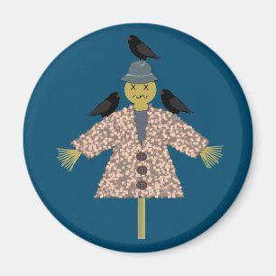 Aimant Paille d'Halloween Scarecrow et Ravens