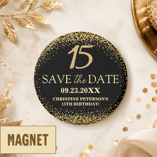 Aimant Paillettes d'or noir 15e anniversaire Enregistrer