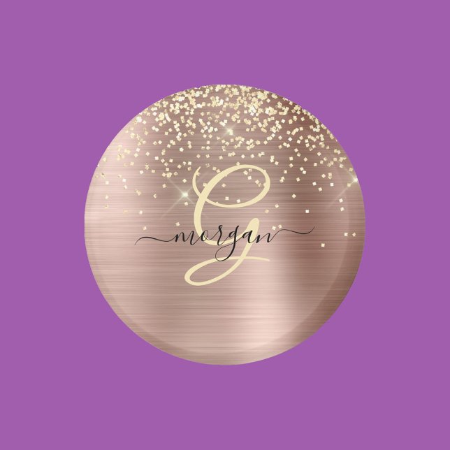Aimant Paillettes dorées, monogramme doré, nom en script  (Créateur téléchargé)