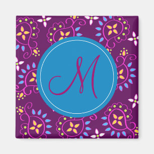 Aimant Paisley sur le pourpre avec le monogramme de "M"