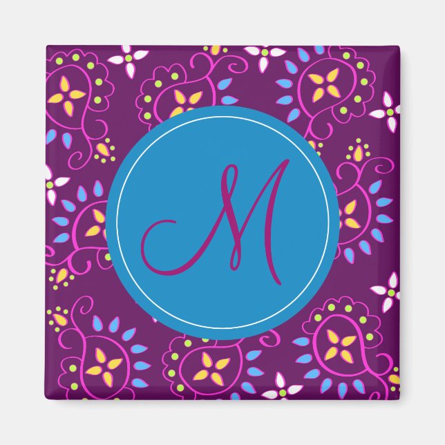 Aimant Paisley sur violet avec monogramme "M" (Devant)