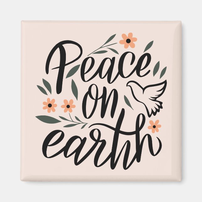 Aimant Paix sur Terre Design Floral (Devant)