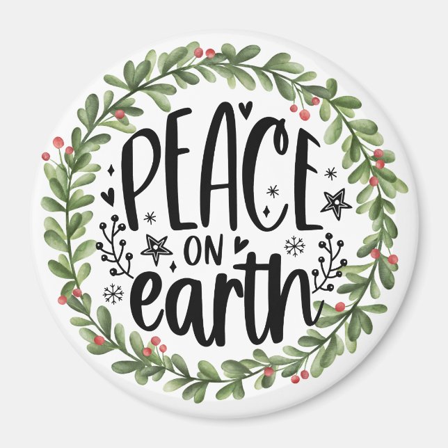 Aimant Paix sur Terre Watercolor Wreath (Devant)