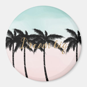Aimant Palmiers tropicaux Pink Mint Ombre rêve d'or grand
