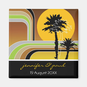 Aimant Palmiers Tropicaux Retro Sunset Sauvegardez La Dat