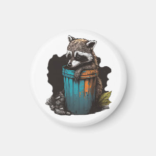 Aimant Panda à ordures Raccoon avec sa poubelle