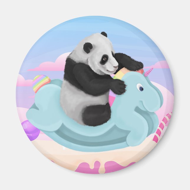 Aimant Panda chevauchant une licorne (Devant)